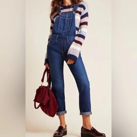 Levi's Dark Blue Denim Overalls with Striped Sweater - Picture 1 of 16